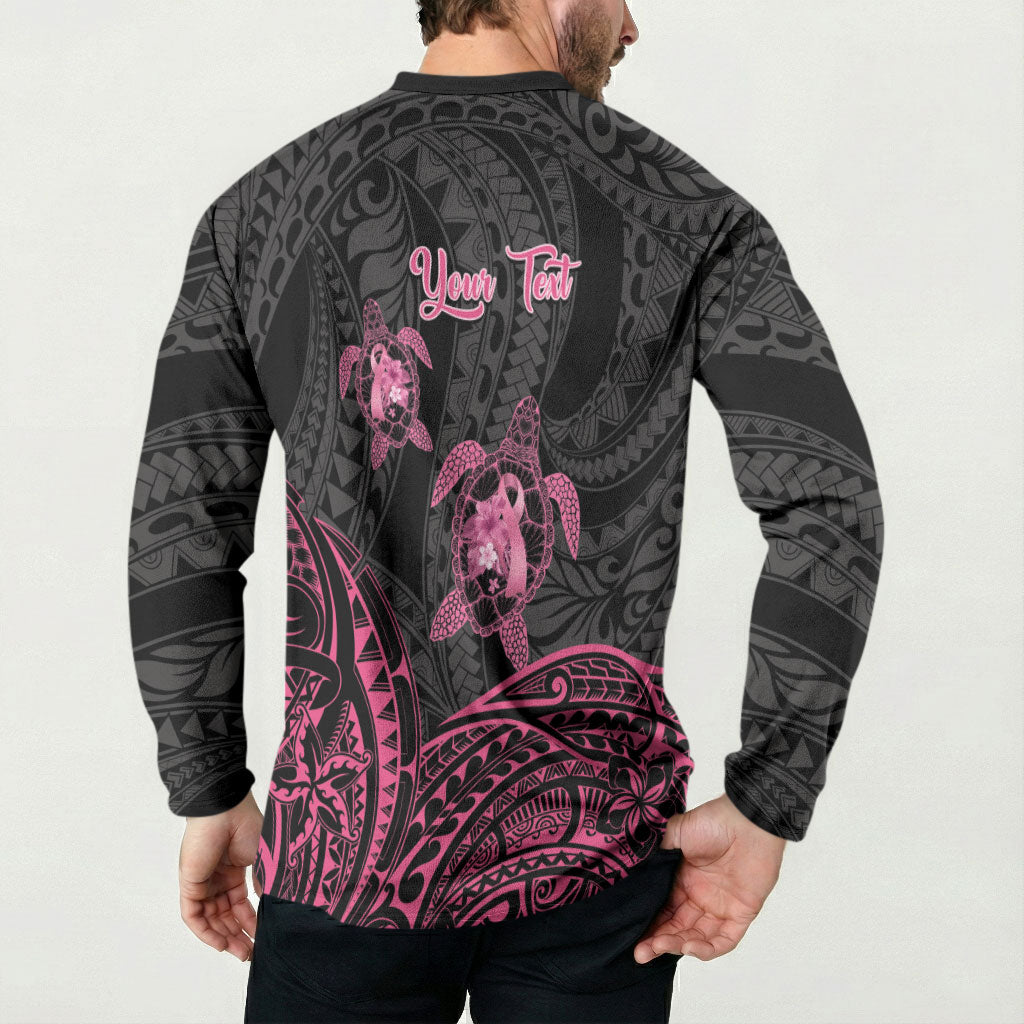 Personalised Polynesia Breast Cancer Support Button Sweatshirt No One Fights Alone Turtle Ribbon Black