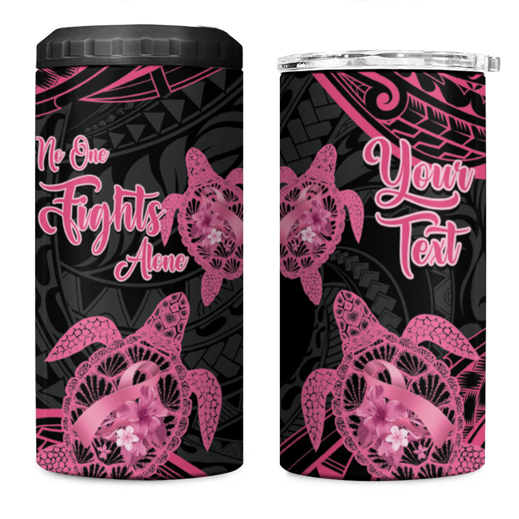 Personalised Polynesia Breast Cancer Support 4 in 1 Can Cooler Tumbler No One Fights Alone Turtle Ribbon Black