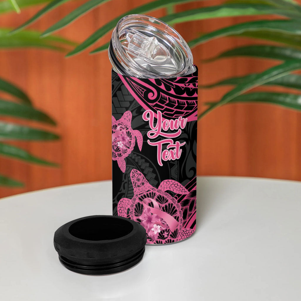 Personalised Polynesia Breast Cancer Support 4 in 1 Can Cooler Tumbler No One Fights Alone Turtle Ribbon Black