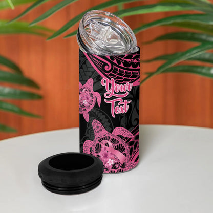 Personalised Polynesia Breast Cancer Support 4 in 1 Can Cooler Tumbler No One Fights Alone Turtle Ribbon Black