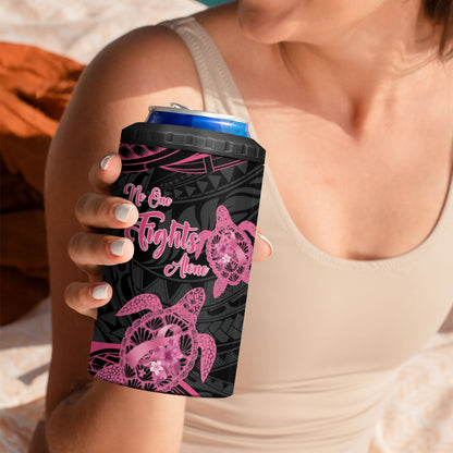 Personalised Polynesia Breast Cancer Support 4 in 1 Can Cooler Tumbler No One Fights Alone Turtle Ribbon Black