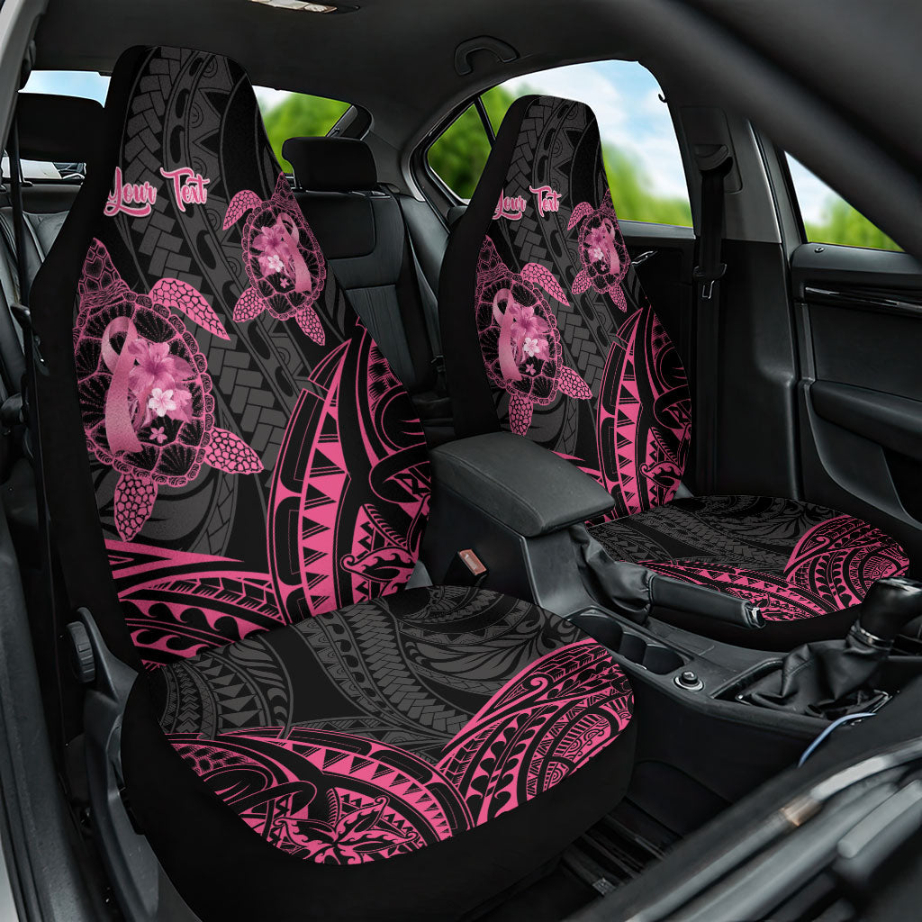 Personalised Polynesia Breast Cancer Support Car Seat Cover No One Fights Alone Turtle Ribbon Black