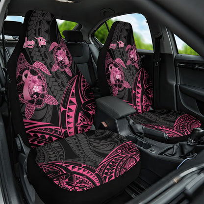 Personalised Polynesia Breast Cancer Support Car Seat Cover No One Fights Alone Turtle Ribbon Black