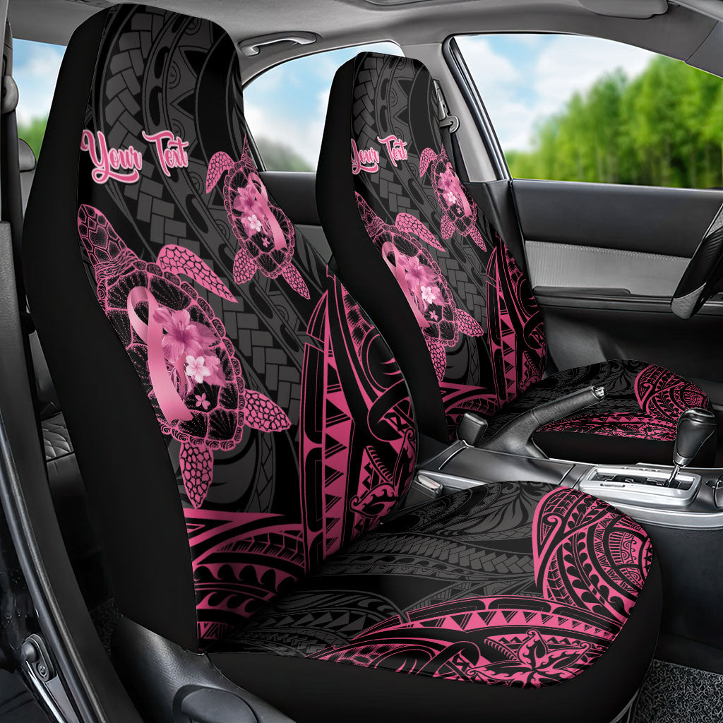 Personalised Polynesia Breast Cancer Support Car Seat Cover No One Fights Alone Turtle Ribbon Black