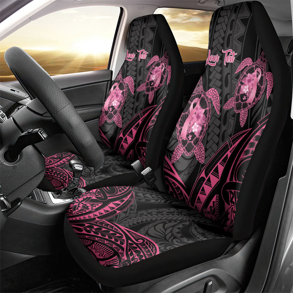Personalised Polynesia Breast Cancer Support Car Seat Cover No One Fights Alone Turtle Ribbon Black