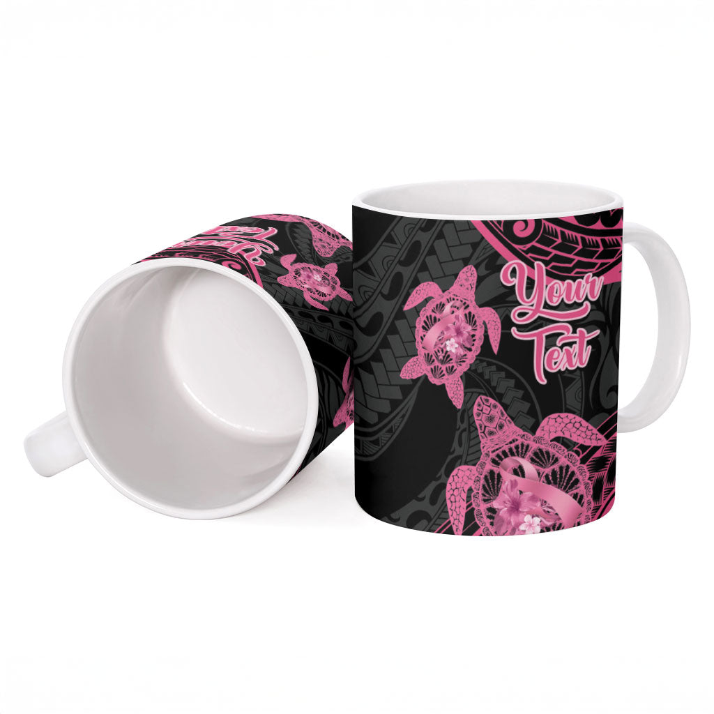 Personalised Polynesia Breast Cancer Support Ceramic Mug No One Fights Alone Turtle Ribbon Black