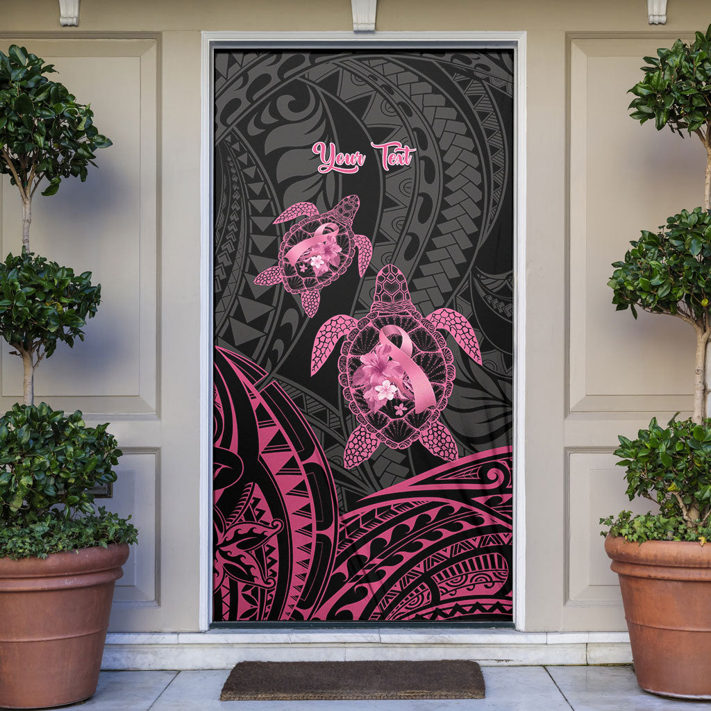 Personalised Polynesia Breast Cancer Support Door Cover No One Fights Alone Turtle Ribbon Black