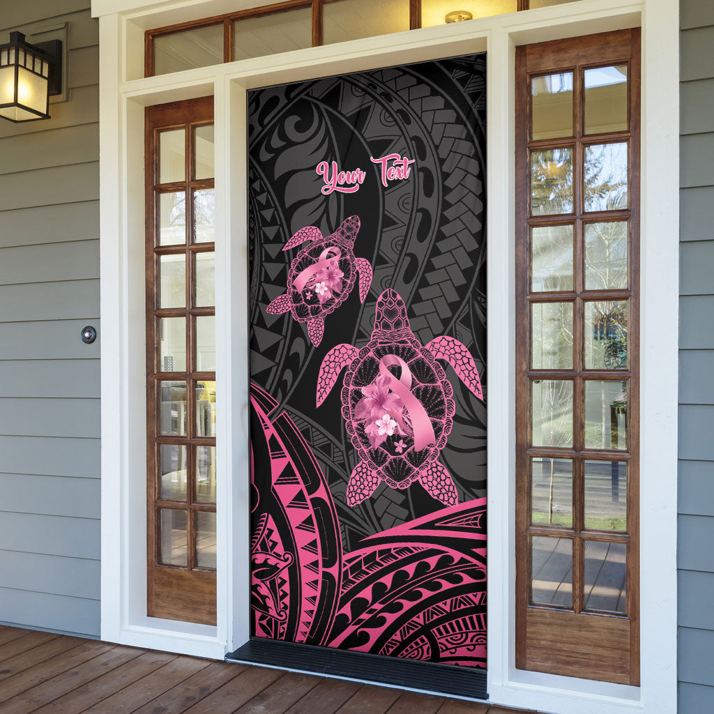 Personalised Polynesia Breast Cancer Support Door Cover No One Fights Alone Turtle Ribbon Black