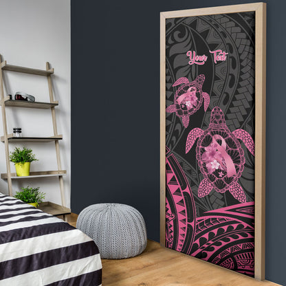 Personalised Polynesia Breast Cancer Support Door Cover No One Fights Alone Turtle Ribbon Black