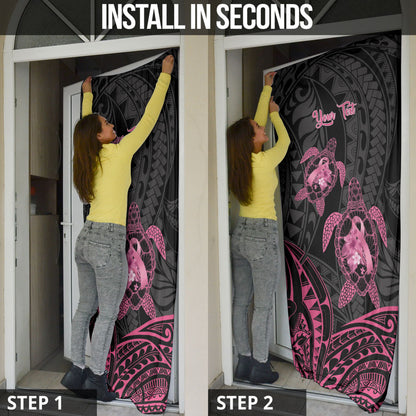 Personalised Polynesia Breast Cancer Support Door Cover No One Fights Alone Turtle Ribbon Black