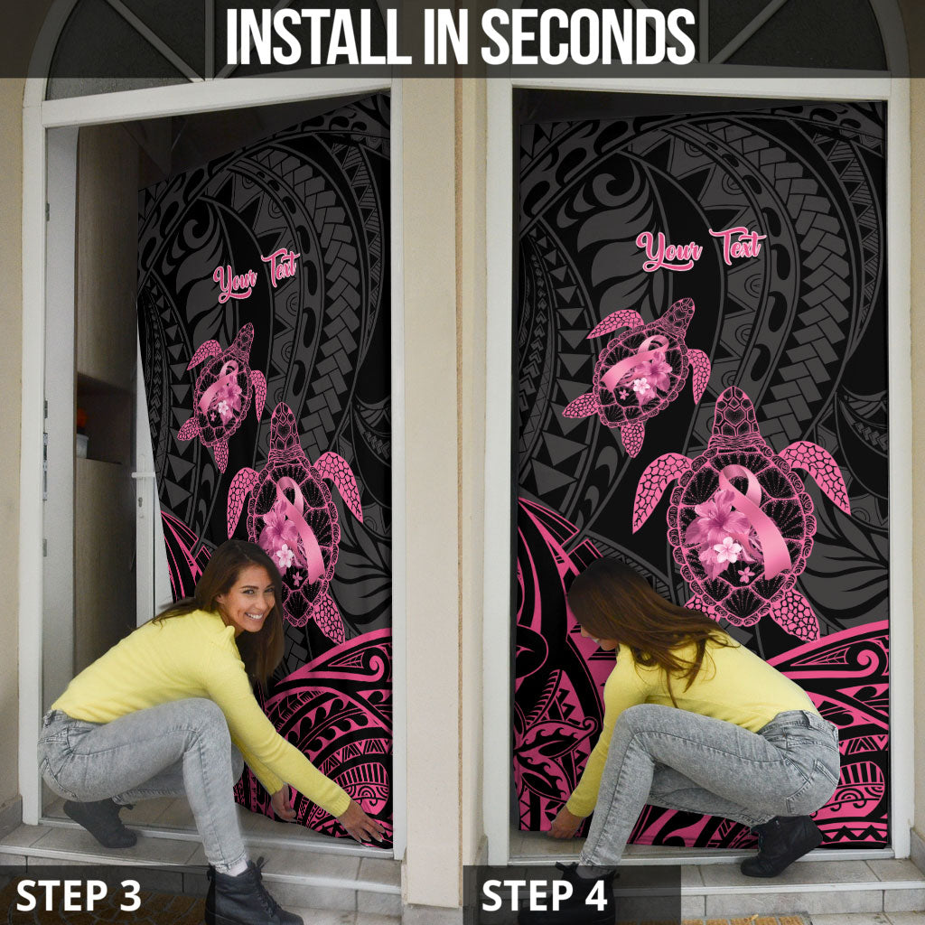 Personalised Polynesia Breast Cancer Support Door Cover No One Fights Alone Turtle Ribbon Black