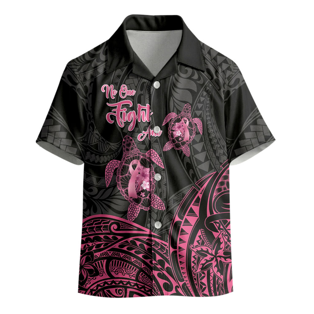 Personalised Polynesia Breast Cancer Support Kid Hawaiian Shirt No One Fights Alone Turtle Ribbon Black