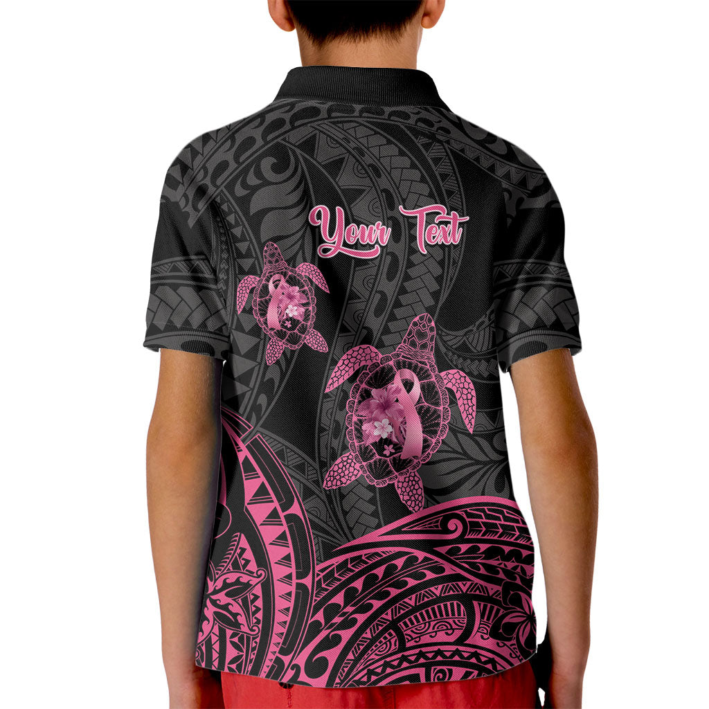 Personalised Polynesia Breast Cancer Support Kid Polo Shirt No One Fights Alone Turtle Ribbon Black