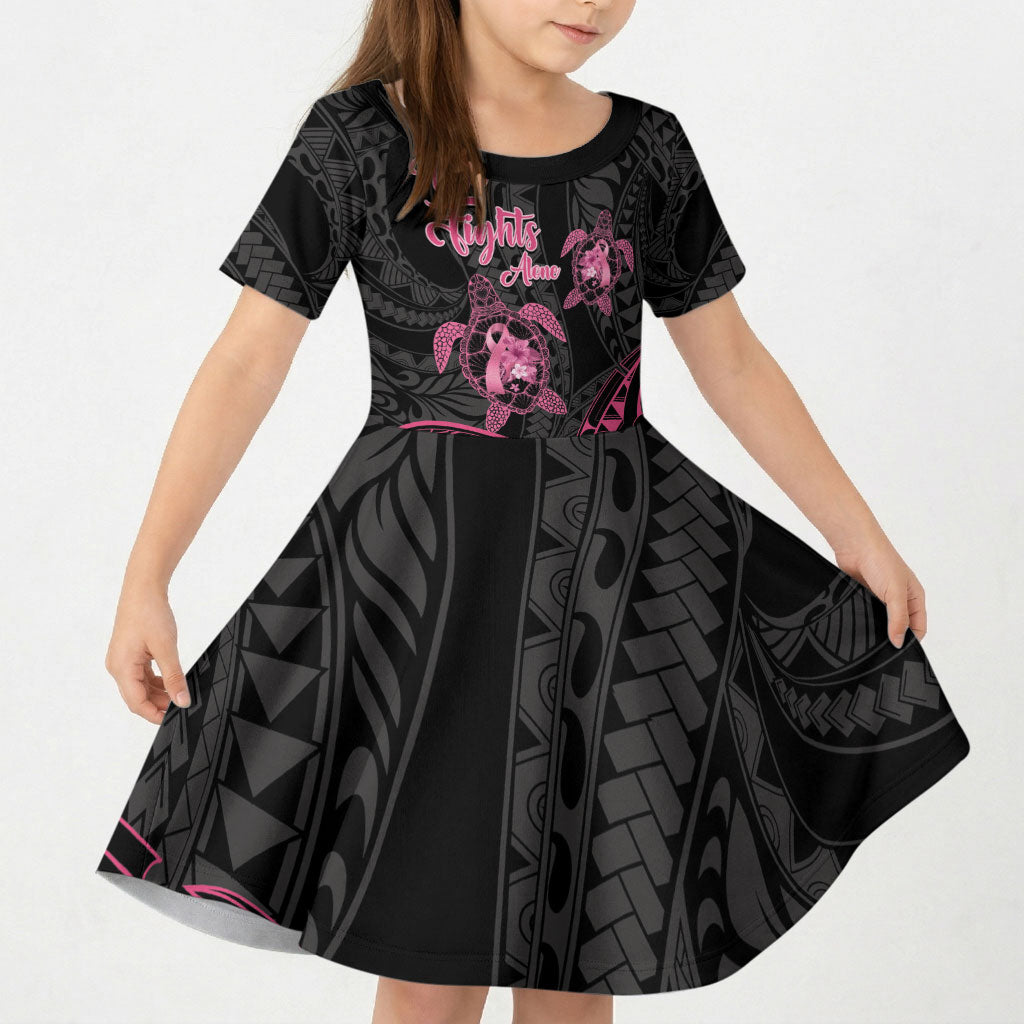 Personalised Polynesia Breast Cancer Support Kid Short Sleeve Dress No One Fights Alone Turtle Ribbon Black