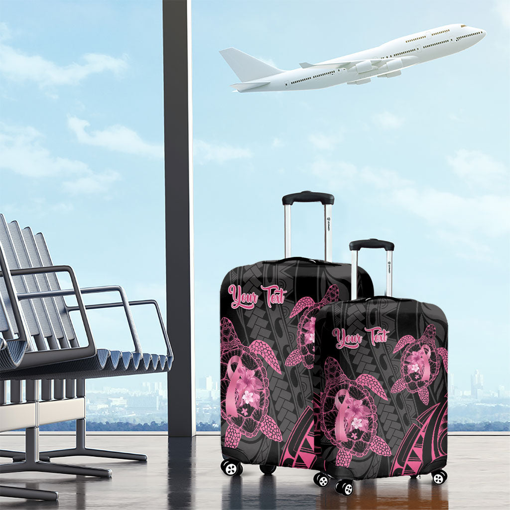 Personalised Polynesia Breast Cancer Support Luggage Cover No One Fights Alone Turtle Ribbon Black