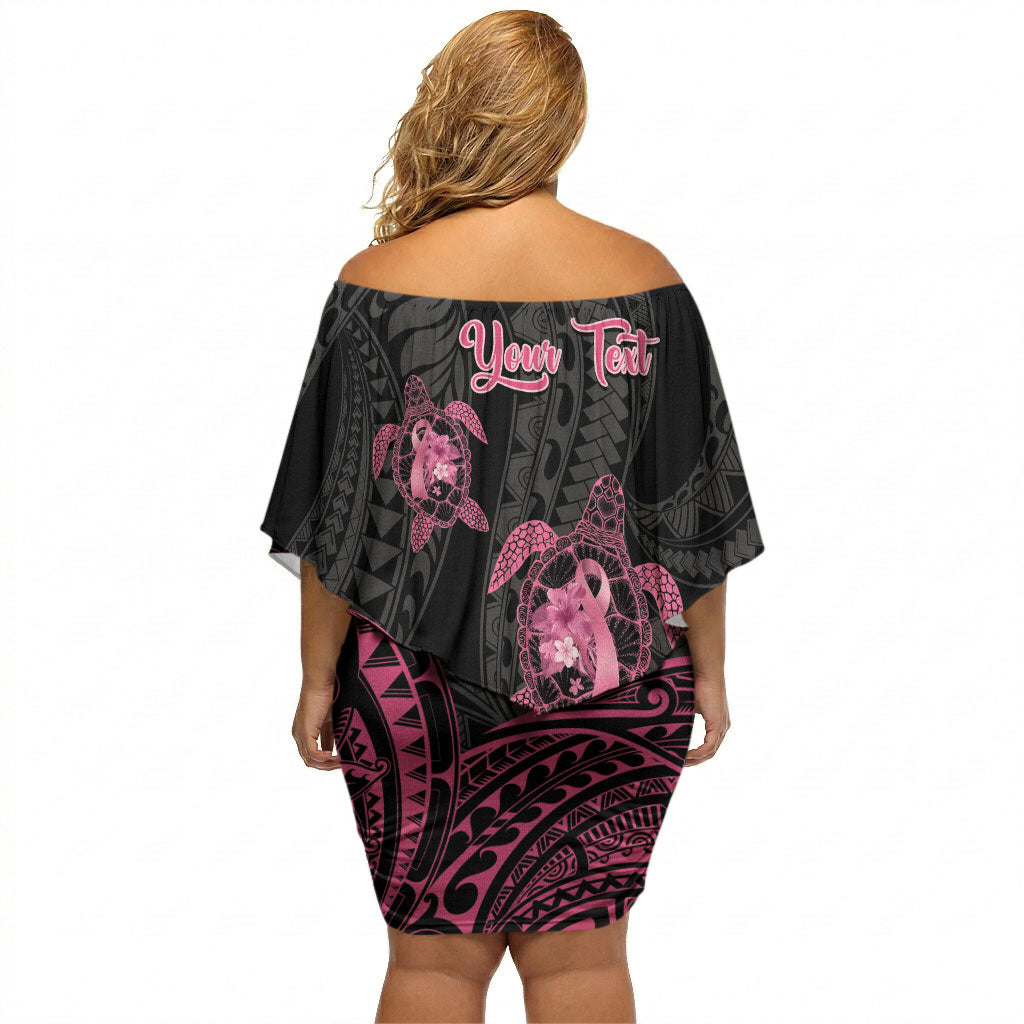 Personalised Polynesia Breast Cancer Support Off Shoulder Short Dress No One Fights Alone Turtle Ribbon Black