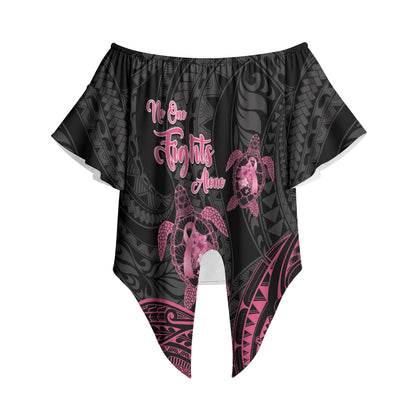 Personalised Polynesia Breast Cancer Support Off Shoulder Wrap Waist Top No One Fights Alone Turtle Ribbon Black