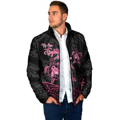Personalised Polynesia Breast Cancer Support Padded Jacket No One Fights Alone Turtle Ribbon Black