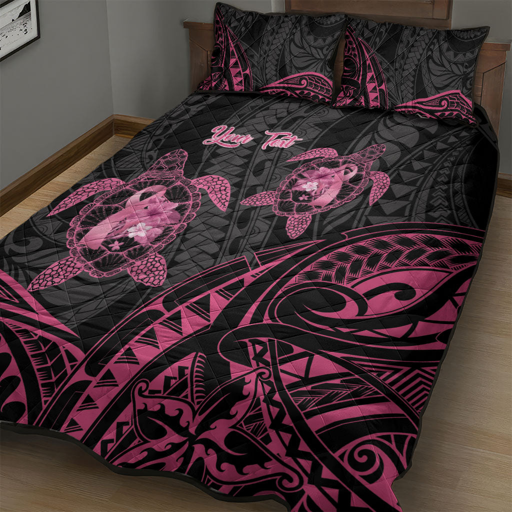 Personalised Polynesia Breast Cancer Support Quilt Bed Set No One Fights Alone Turtle Ribbon Black