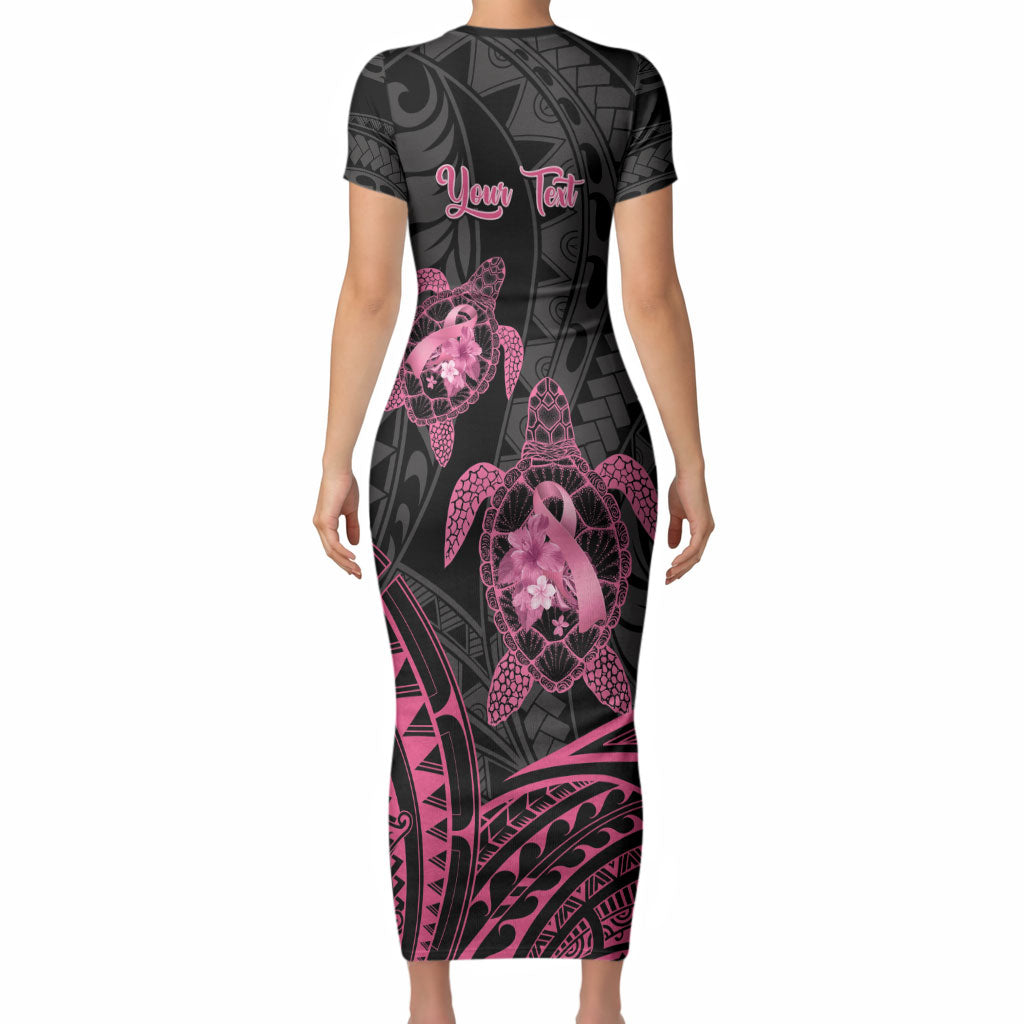Personalised Polynesia Breast Cancer Support Short Sleeve Bodycon Dress No One Fights Alone Turtle Ribbon Black