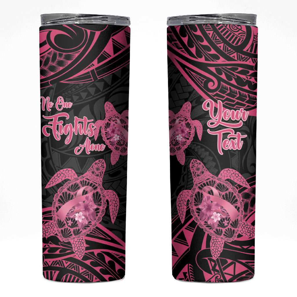Personalised Polynesia Breast Cancer Support Skinny Tumbler No One Fights Alone Turtle Ribbon Black