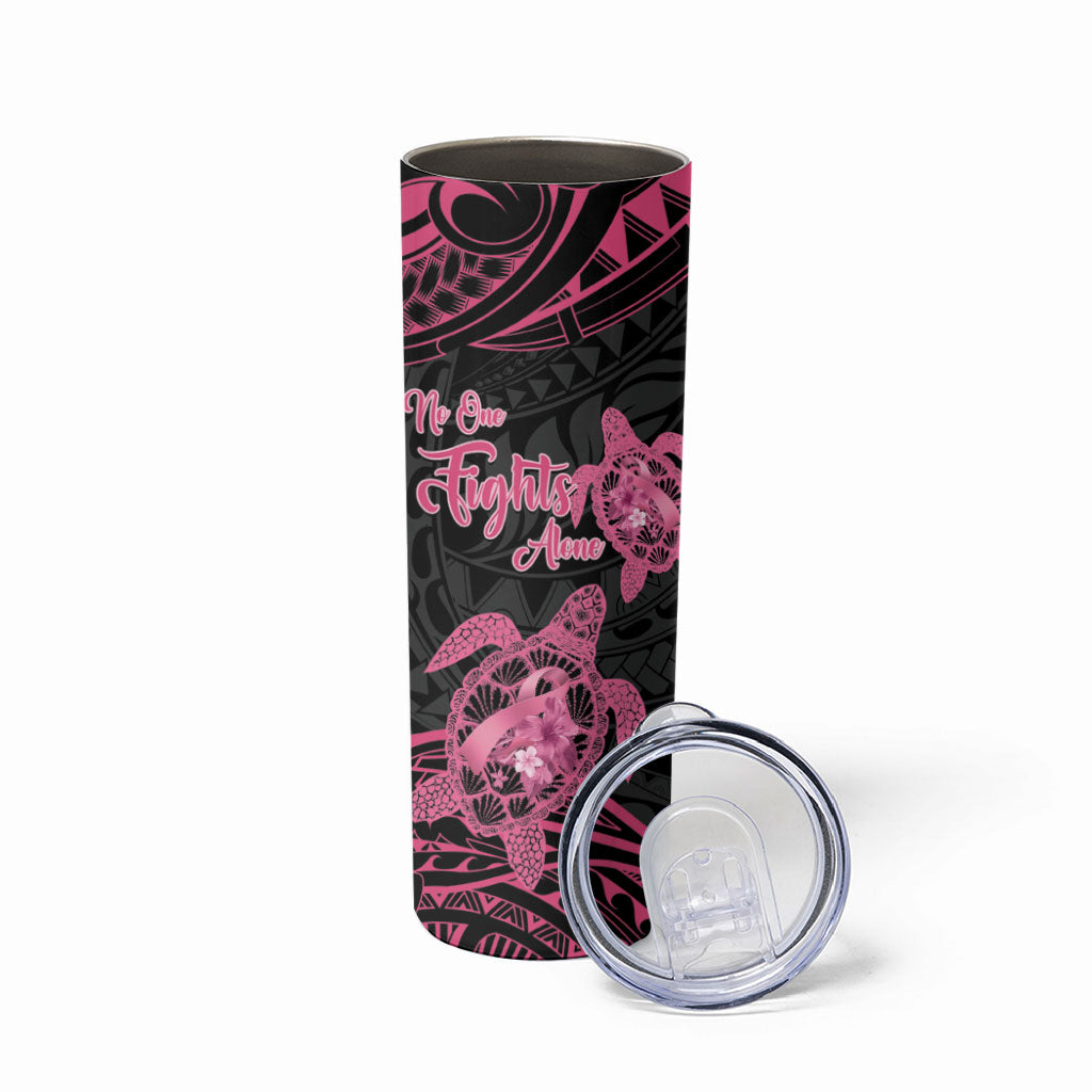 Personalised Polynesia Breast Cancer Support Skinny Tumbler No One Fights Alone Turtle Ribbon Black