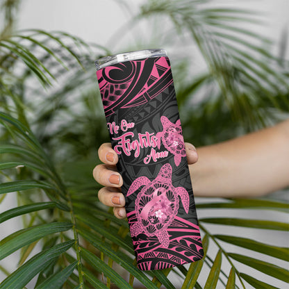 Personalised Polynesia Breast Cancer Support Skinny Tumbler No One Fights Alone Turtle Ribbon Black