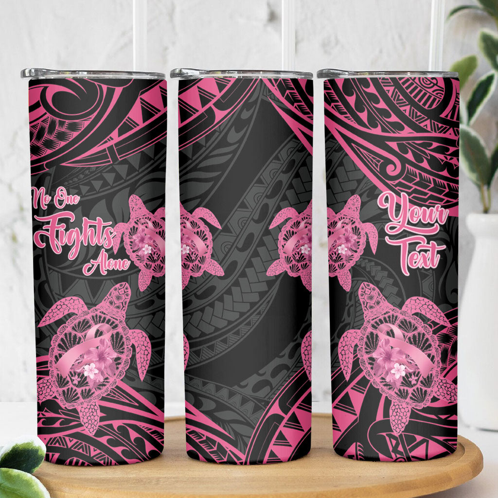 Personalised Polynesia Breast Cancer Support Skinny Tumbler No One Fights Alone Turtle Ribbon Black