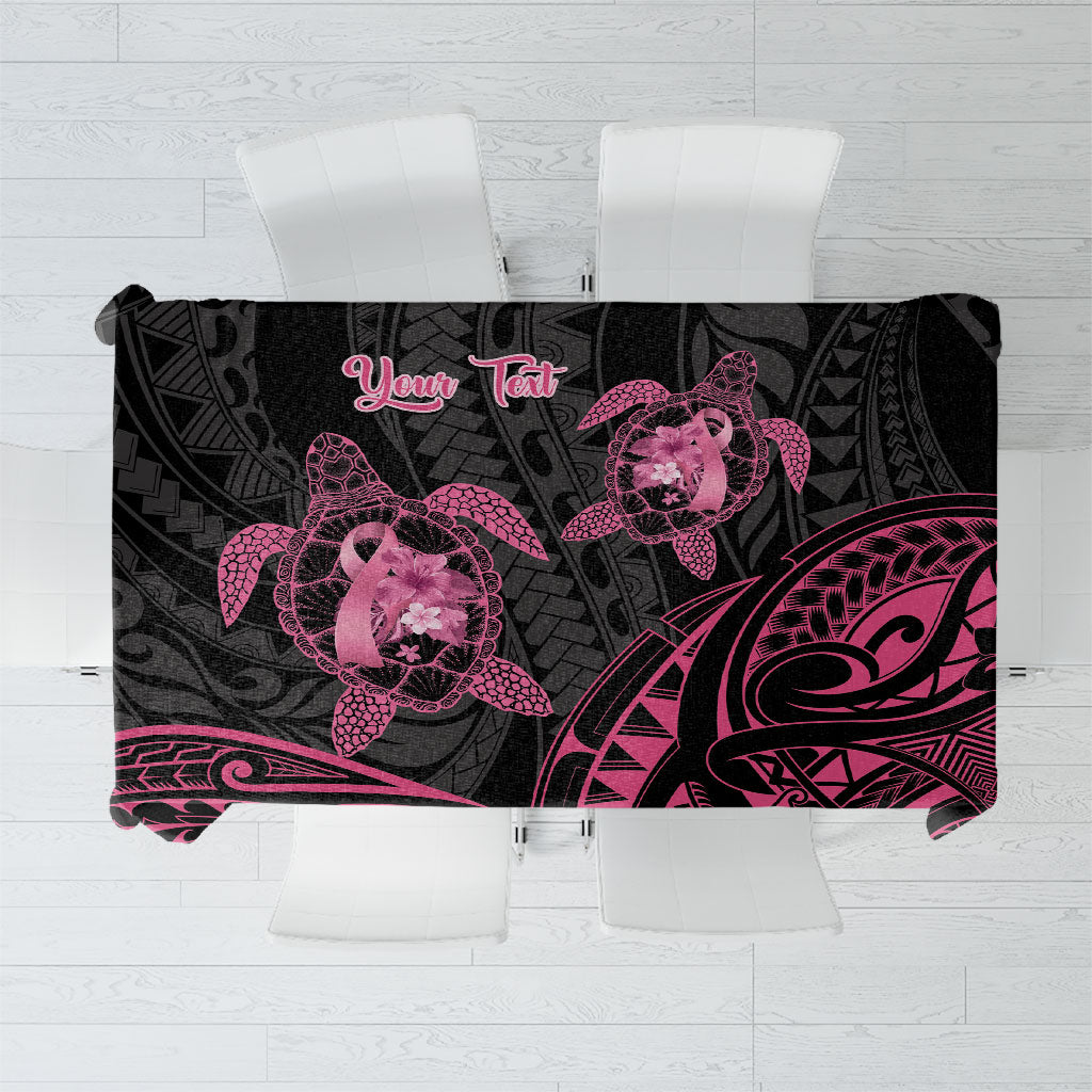 Personalised Polynesia Breast Cancer Support Tablecloth No One Fights Alone Turtle Ribbon Black