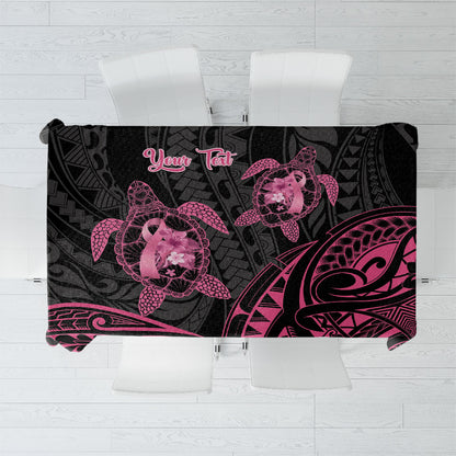Personalised Polynesia Breast Cancer Support Tablecloth No One Fights Alone Turtle Ribbon Black