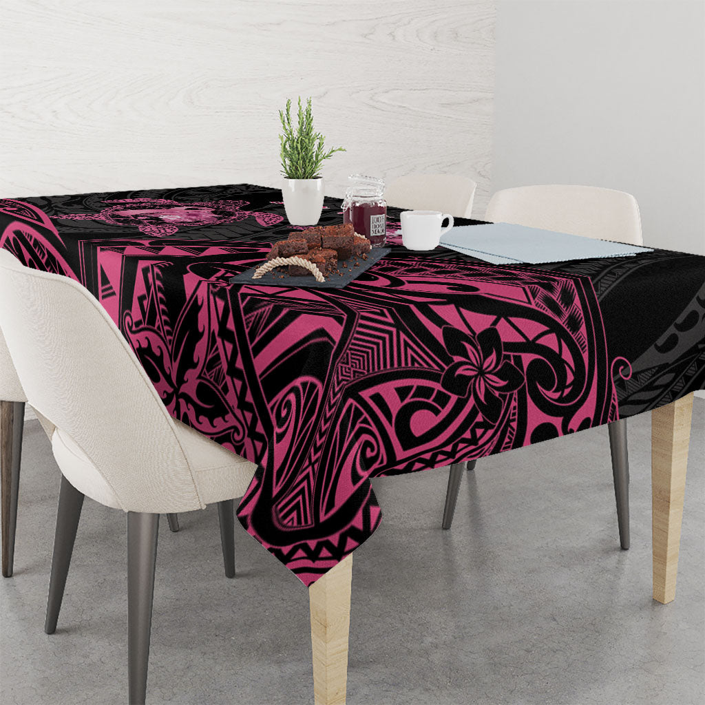 Personalised Polynesia Breast Cancer Support Tablecloth No One Fights Alone Turtle Ribbon Black