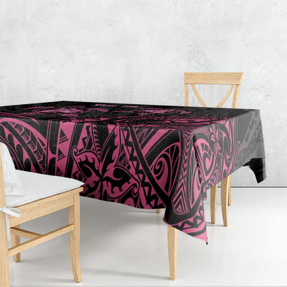 Personalised Polynesia Breast Cancer Support Tablecloth No One Fights Alone Turtle Ribbon Black