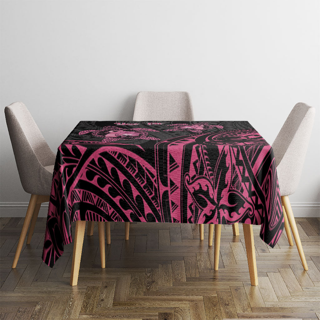 Personalised Polynesia Breast Cancer Support Tablecloth No One Fights Alone Turtle Ribbon Black