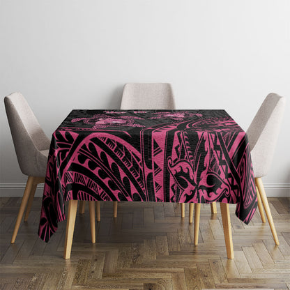 Personalised Polynesia Breast Cancer Support Tablecloth No One Fights Alone Turtle Ribbon Black