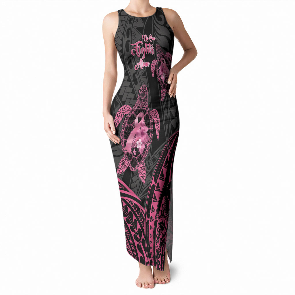 Personalised Polynesia Breast Cancer Support Tank Maxi Dress No One Fights Alone Turtle Ribbon Black