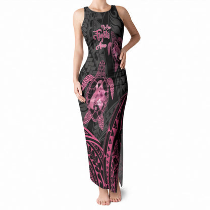 Personalised Polynesia Breast Cancer Support Tank Maxi Dress No One Fights Alone Turtle Ribbon Black