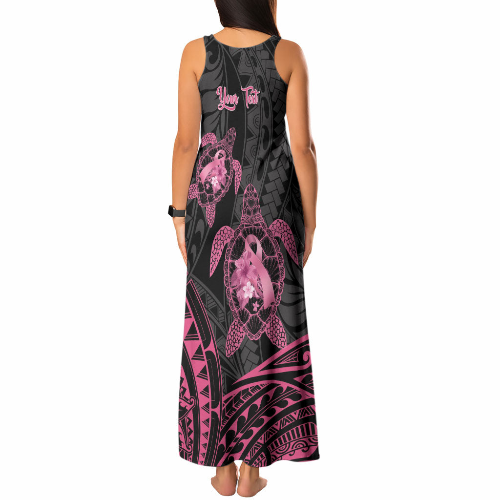 Personalised Polynesia Breast Cancer Support Tank Maxi Dress No One Fights Alone Turtle Ribbon Black