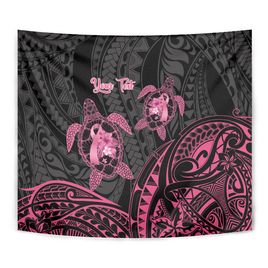 Personalised Polynesia Breast Cancer Support Tapestry No One Fights Alone Turtle Ribbon Black