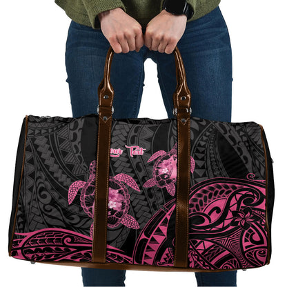 Personalised Polynesia Breast Cancer Support Travel Bag No One Fights Alone Turtle Ribbon Black