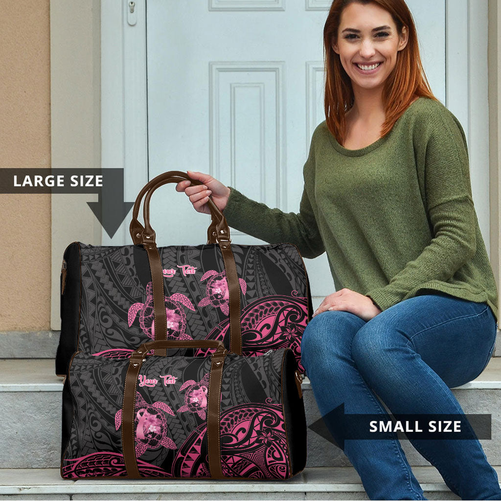 Personalised Polynesia Breast Cancer Support Travel Bag No One Fights Alone Turtle Ribbon Black