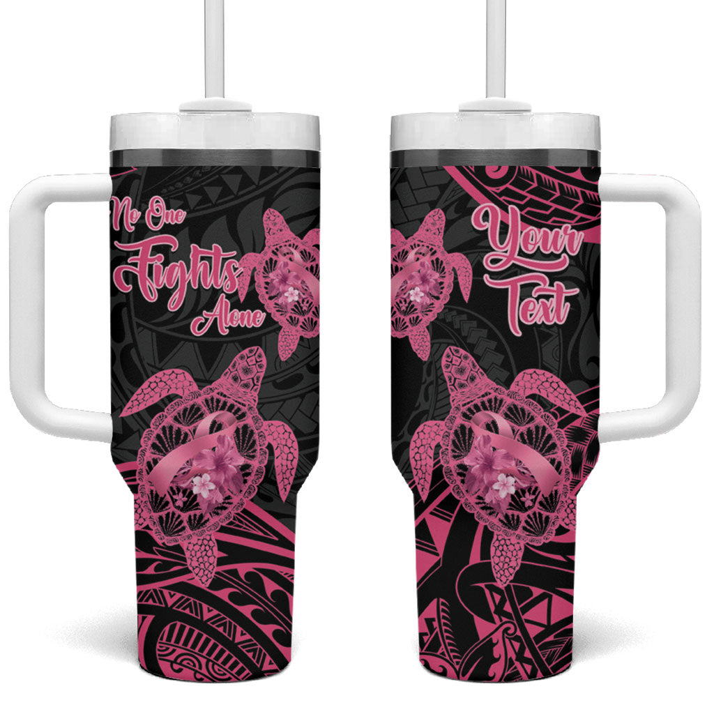 Personalised Polynesia Breast Cancer Support Tumbler With Handle No One Fights Alone Turtle Ribbon Black