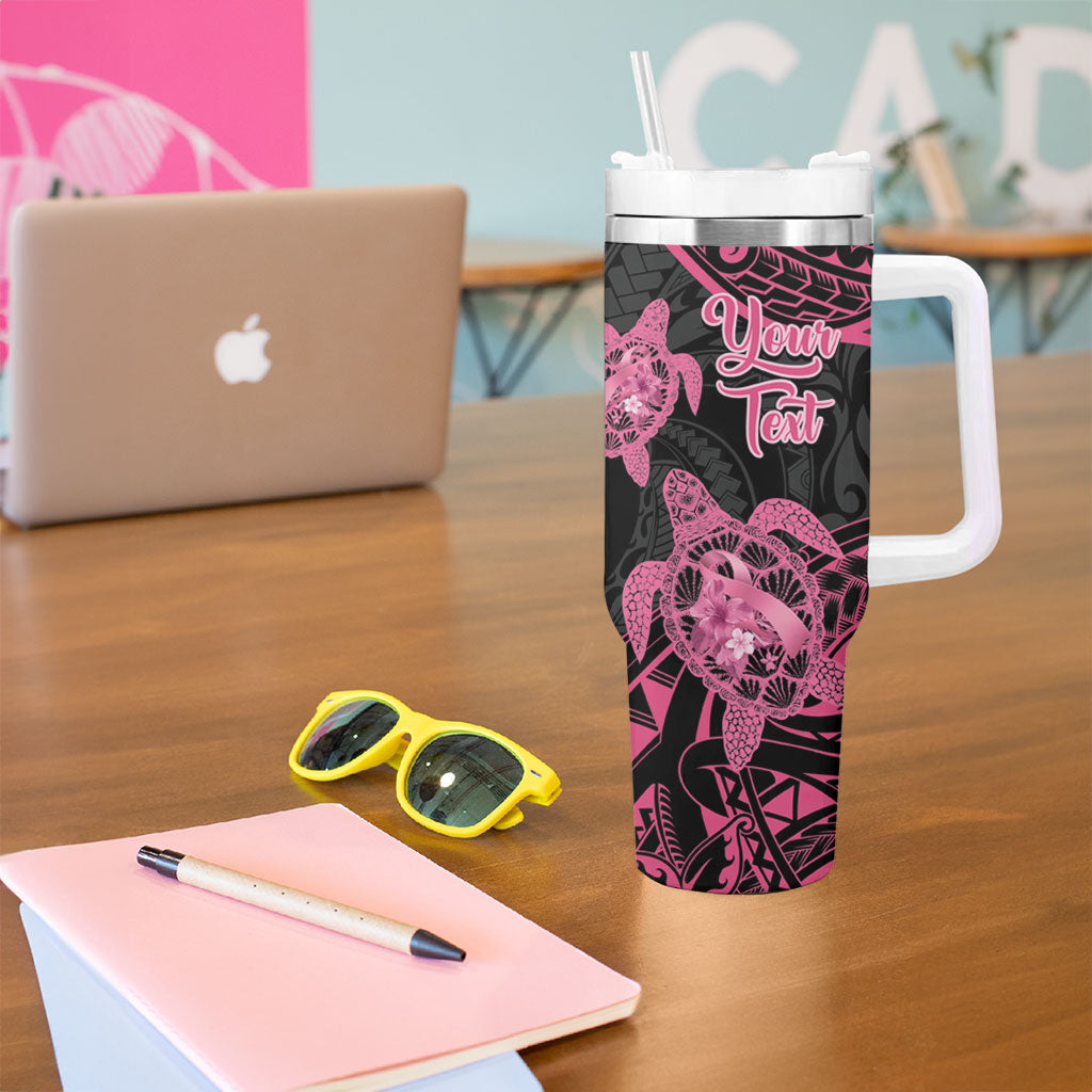 Personalised Polynesia Breast Cancer Support Tumbler With Handle No One Fights Alone Turtle Ribbon Black
