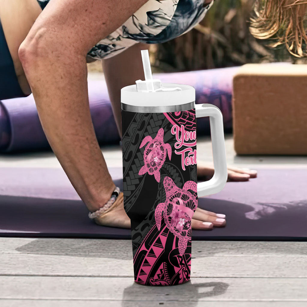 Personalised Polynesia Breast Cancer Support Tumbler With Handle No One Fights Alone Turtle Ribbon Black