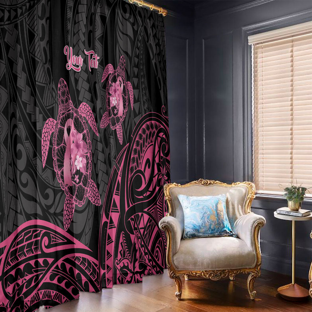 Personalised Polynesia Breast Cancer Support Window Curtain No One Fights Alone Turtle Ribbon Black
