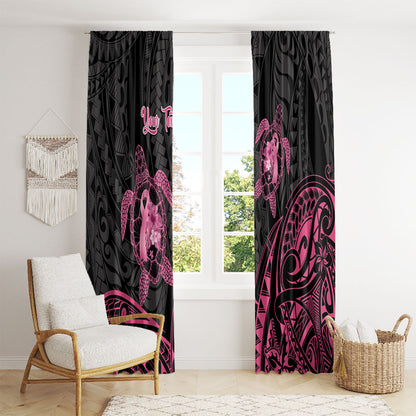 Personalised Polynesia Breast Cancer Support Window Curtain No One Fights Alone Turtle Ribbon Black