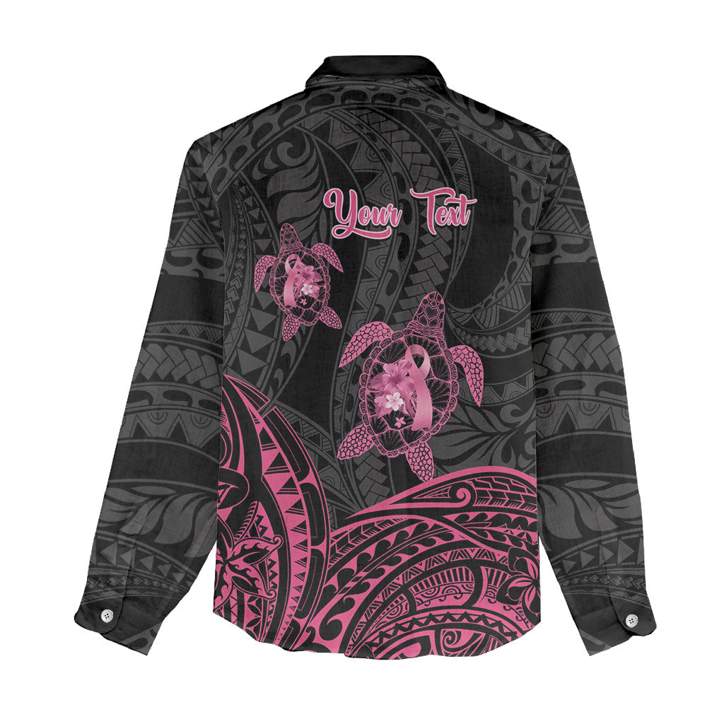 Personalised Polynesia Breast Cancer Support Women Casual Shirt No One Fights Alone Turtle Ribbon Black