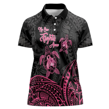 Personalised Polynesia Breast Cancer Support Women Polo Shirt No One Fights Alone Turtle Ribbon Black