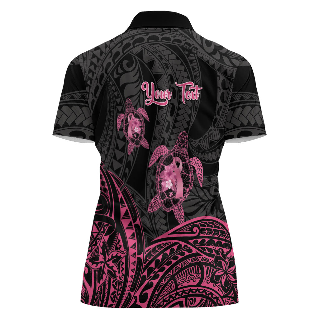 Personalised Polynesia Breast Cancer Support Women Polo Shirt No One Fights Alone Turtle Ribbon Black
