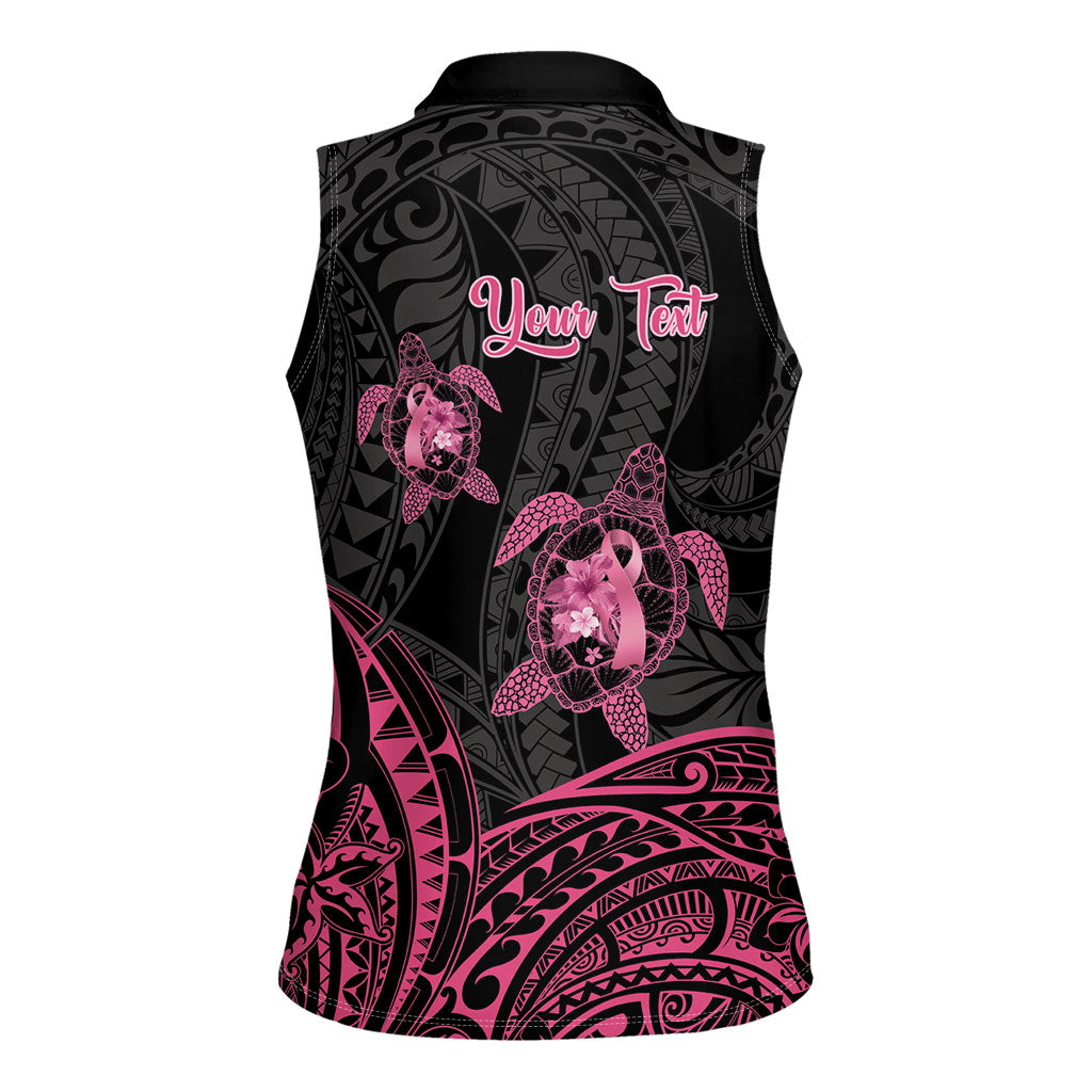 Personalised Polynesia Breast Cancer Support Women Sleeveless Polo Shirt No One Fights Alone Turtle Ribbon Black