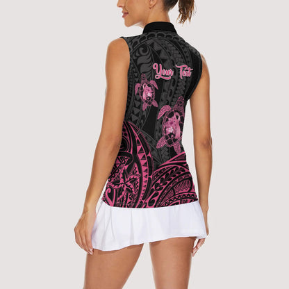 Personalised Polynesia Breast Cancer Support Women Sleeveless Polo Shirt No One Fights Alone Turtle Ribbon Black
